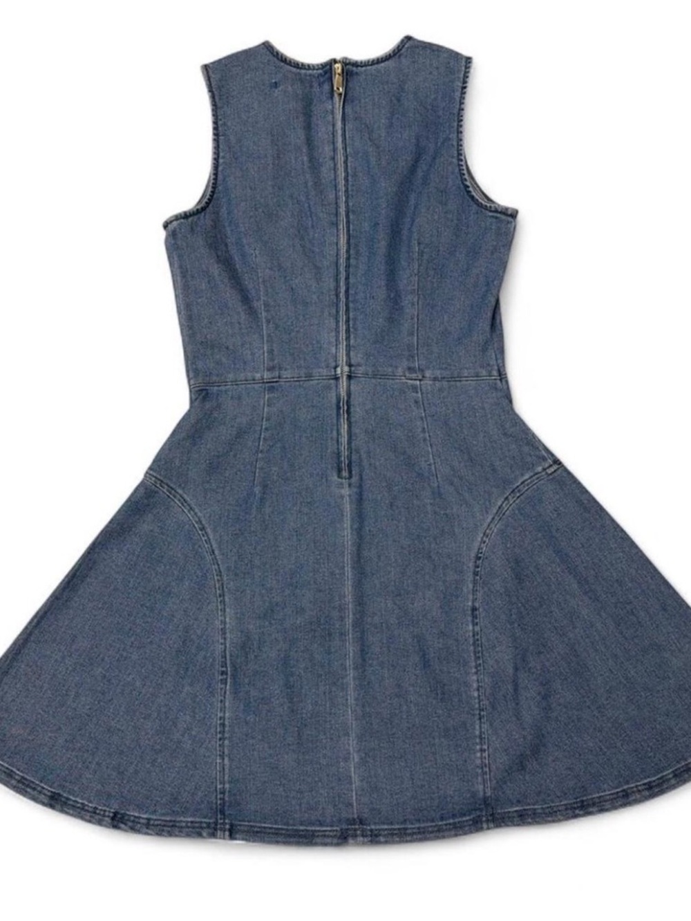 7 For All Mankind Blue Sleeveless Denim Fit-and-Flare Mini Dress Size Small - Picture 6 of 7